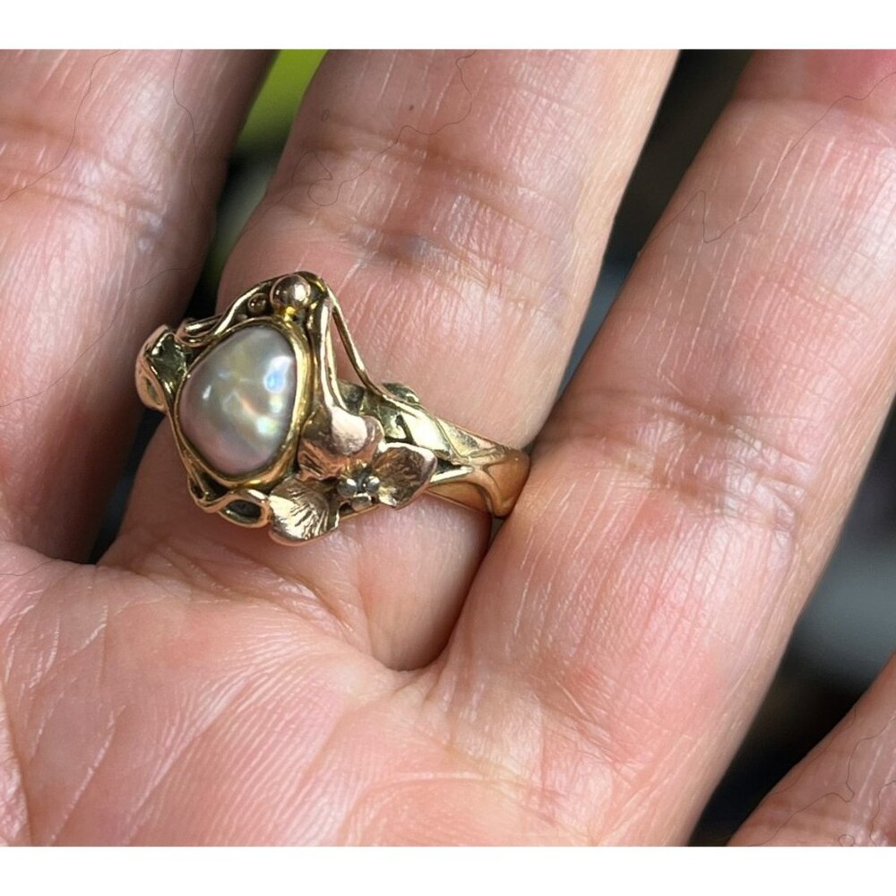 Womans 7.25 14K Tri-Color Gold Ring w/ Freshwater Pearl, Leaf Pattern 5.79g - Picture 12 of 12